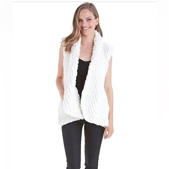 NWT Love Token Vest Womens XL Ivory Faux Fur Open Winter Cozy Cardigan Casual